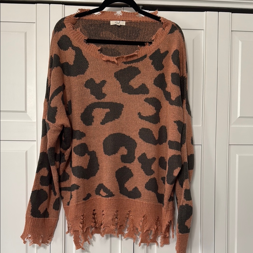 Easel Black and Coral Crew Neck Sweater